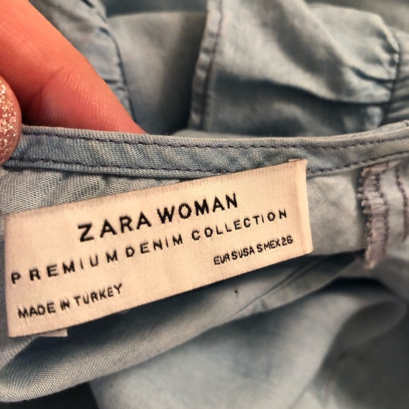 H&M Premium Denim Chambray Ruffle Top Small - Picture 5 of 8